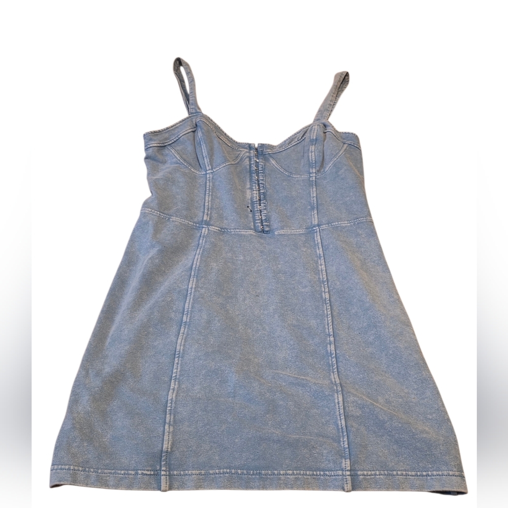 Free People Mini Dress with Front Button Detail - Blue